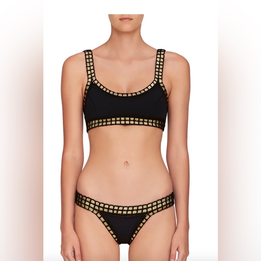 Kini CHACHA top and bottom Bikini set black and gold crochet Size S